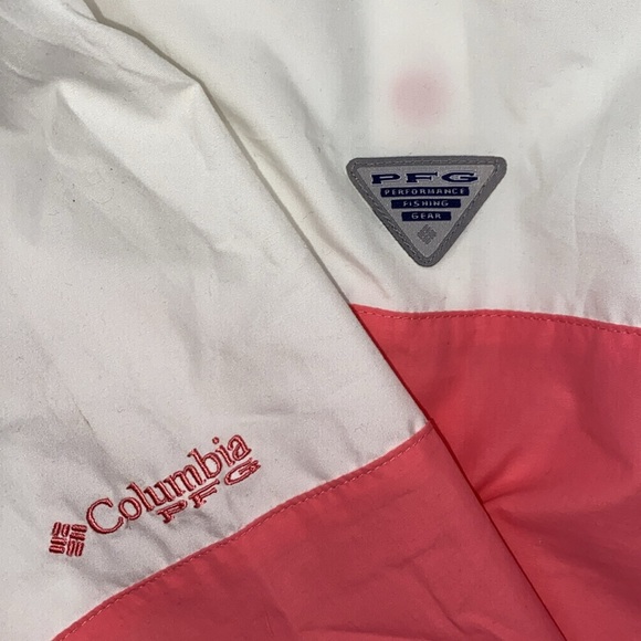 Columbia PFG Women's M White Green Pink Striped Pullover Hooded Windbreaker - Picture 12 of 16